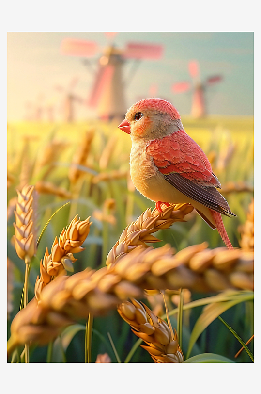 田地中停留的小鸟-众图网