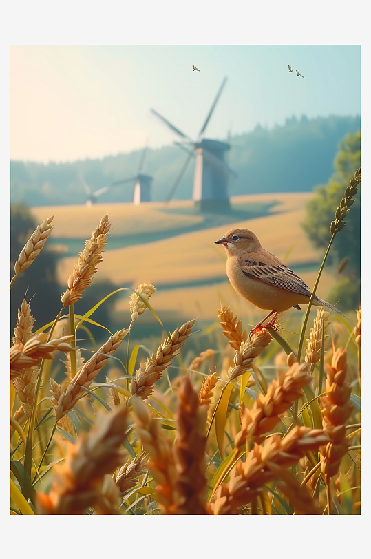 田地中停留的小鸟-众图网