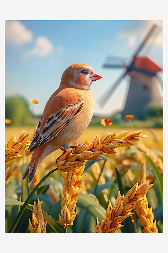 田地中停留的小鸟-众图网