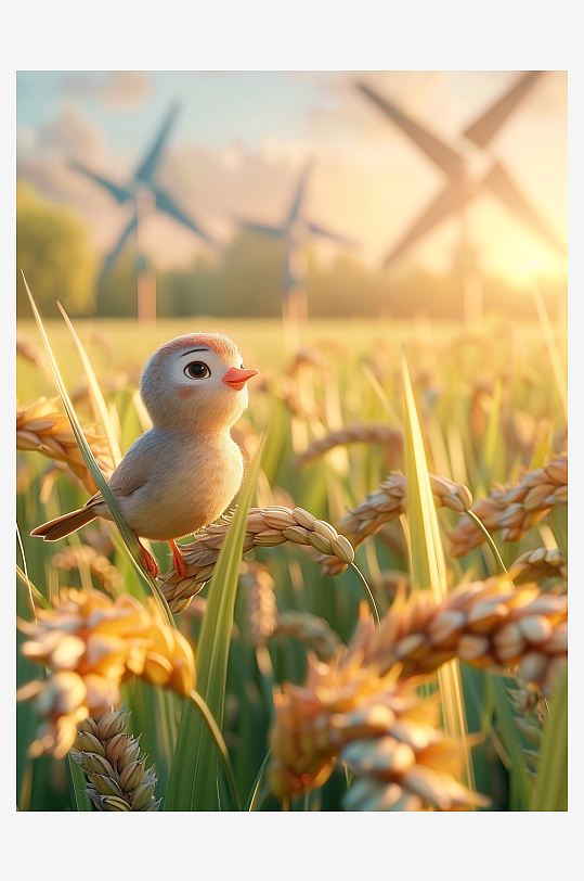 田地中停留的小鸟-众图网