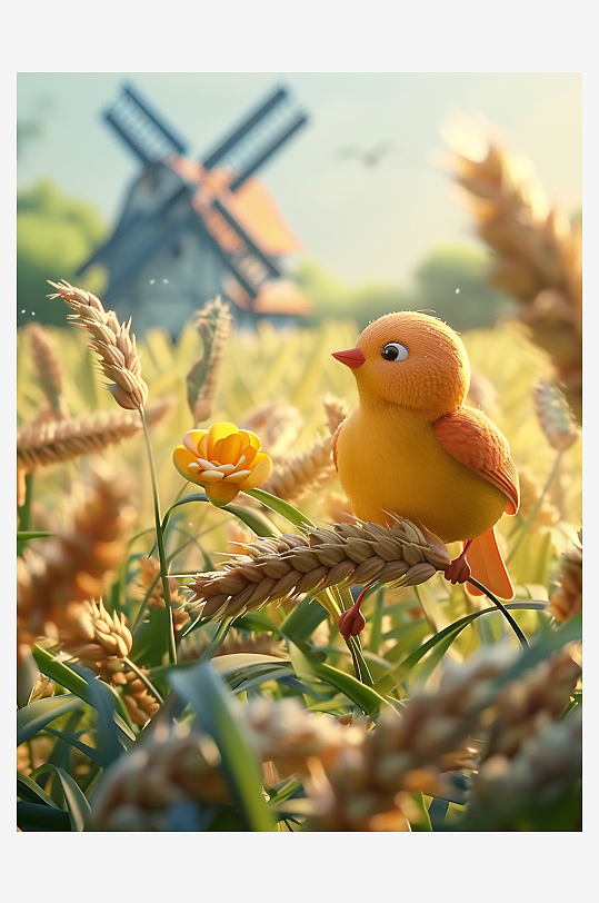 田地中停留的小鸟-众图网