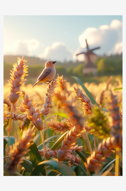 田地中停留的小鸟-众图网