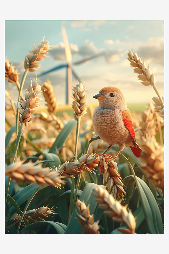 田地中停留的小鸟-众图网