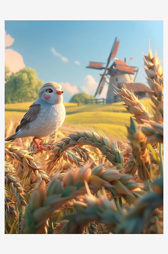 田地中停留的小鸟-众图网