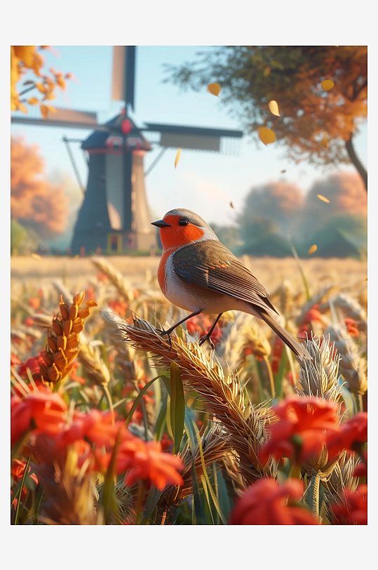 田地中停留的小鸟-众图网