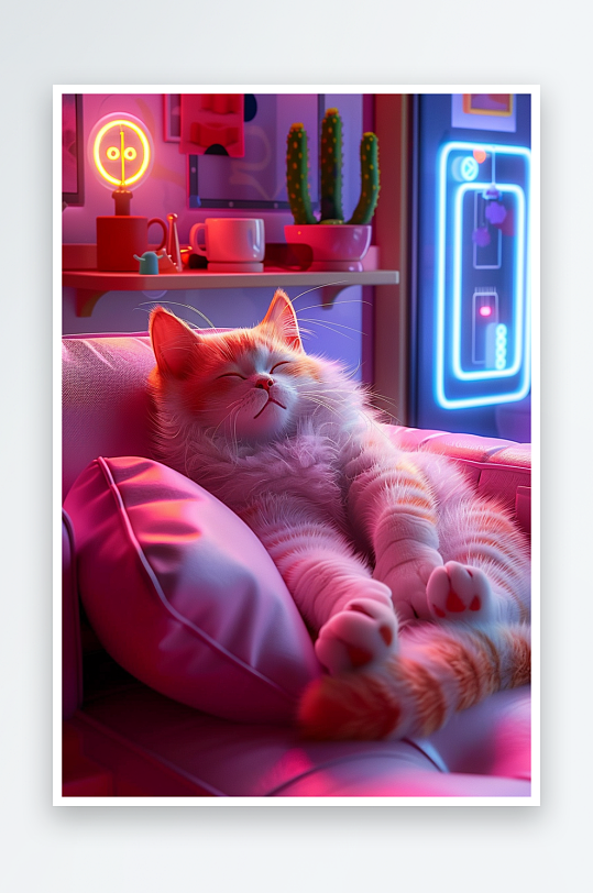 躺在沙发上睡觉的小猫-众图网