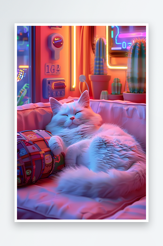 躺在沙发上睡觉的小猫-众图网