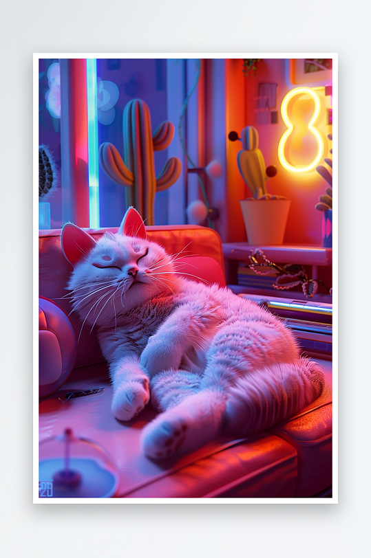 躺在沙发上睡觉的小猫-众图网