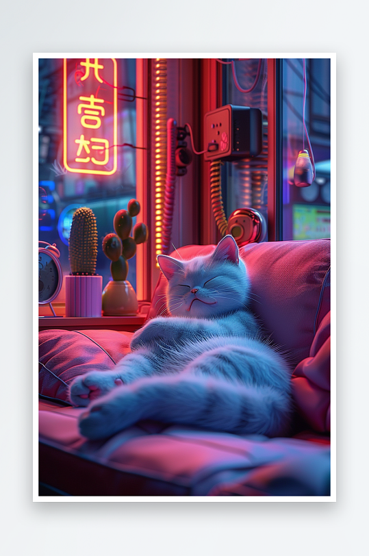 躺在沙发上睡觉的小猫-众图网