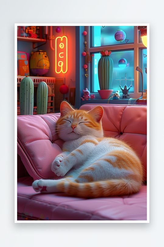 躺在沙发上睡觉的小猫-众图网