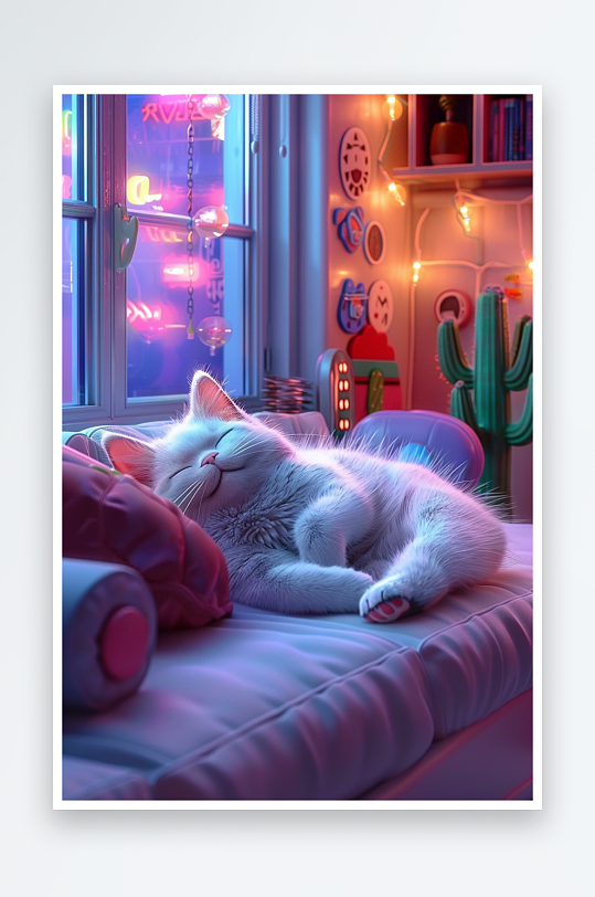 躺在沙发上睡觉的小猫-众图网