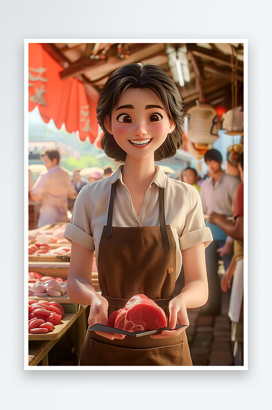 肉摊上卖肉的女老板-众图网