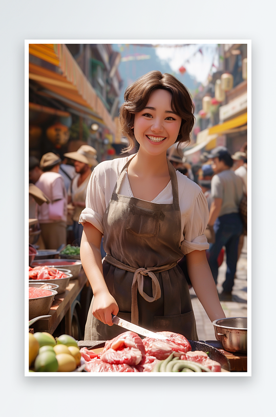 肉摊上卖肉的女老板-众图网