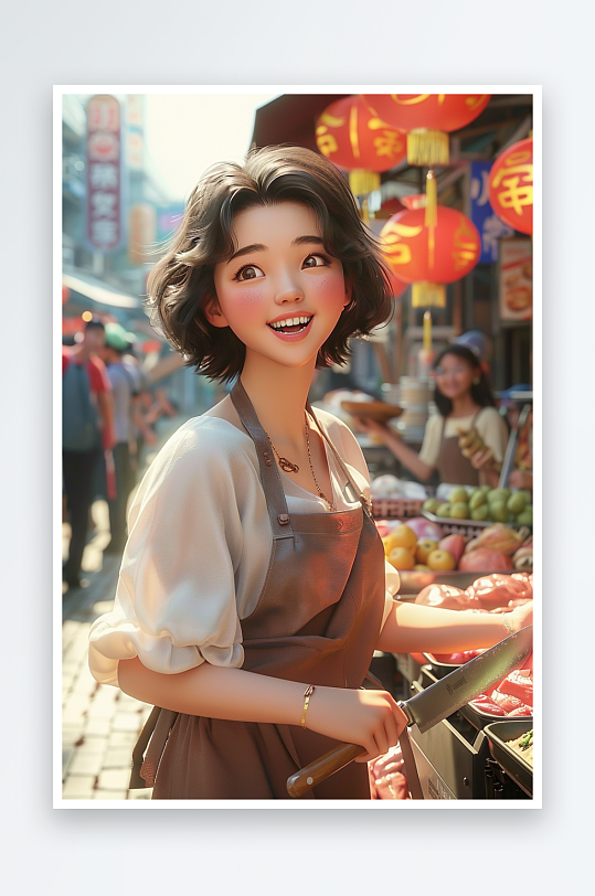 肉摊上卖肉的女老板-众图网