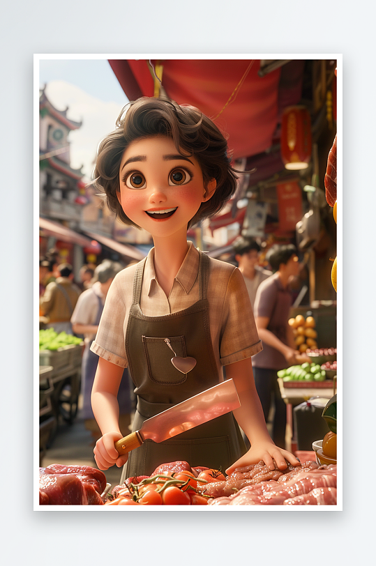 肉摊上卖肉的女老板-众图网
