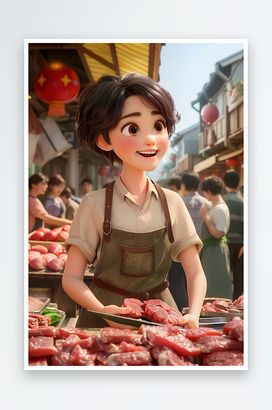 肉摊上卖肉的女老板-众图网