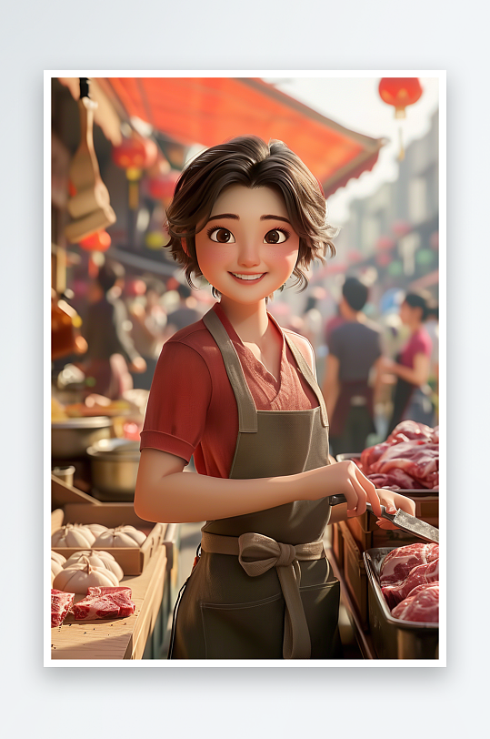 肉摊上卖肉的女老板-众图网