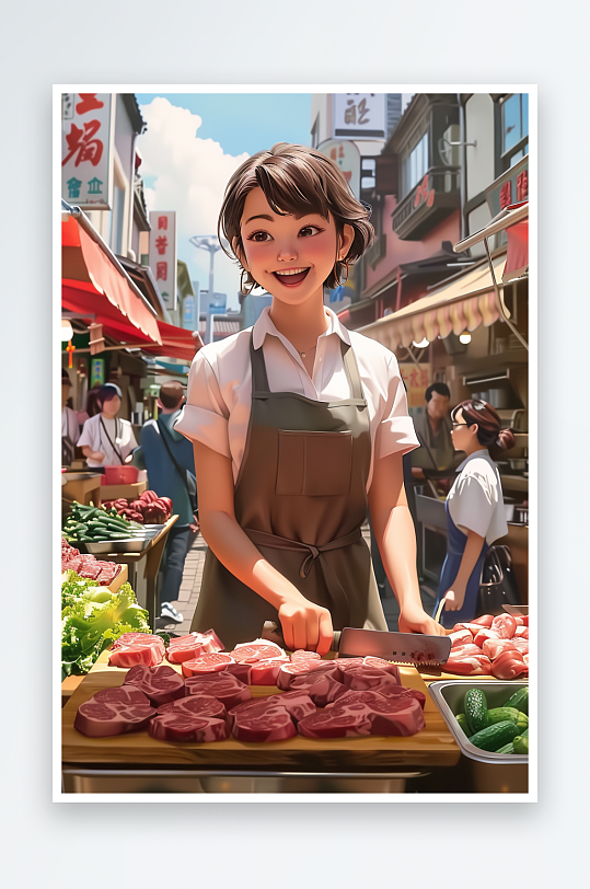 肉摊上卖肉的女老板-众图网