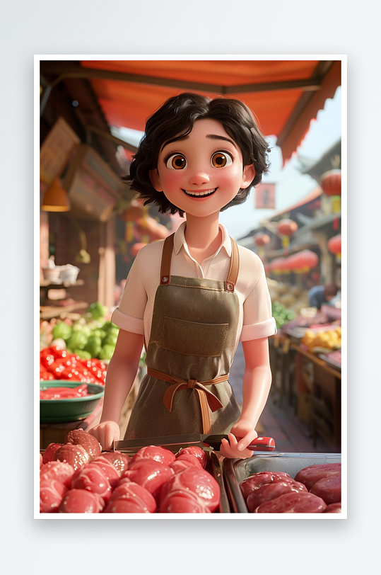 肉摊上卖肉的女老板-众图网