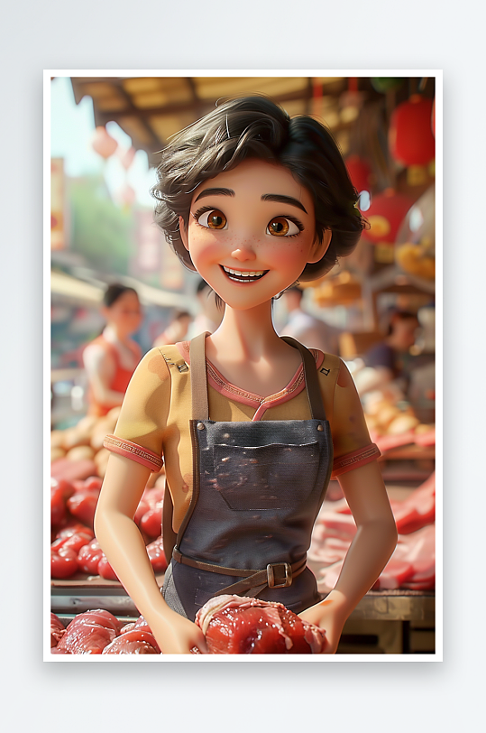 肉摊上卖肉的女老板-众图网