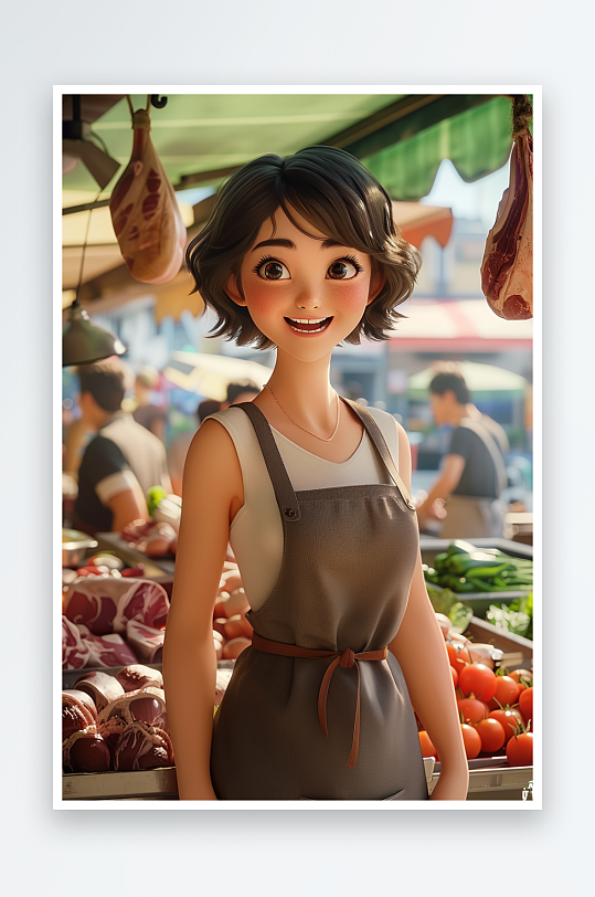 肉摊上卖肉的女老板-众图网