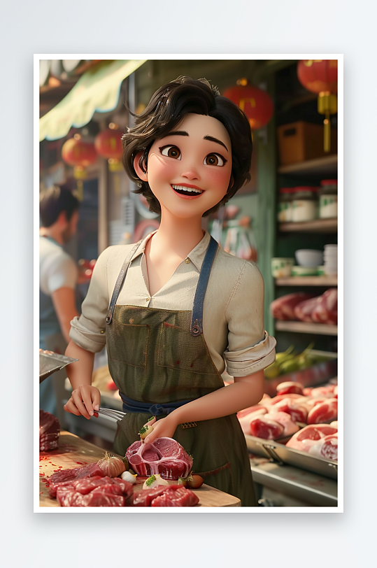 肉摊上卖肉的女老板-众图网