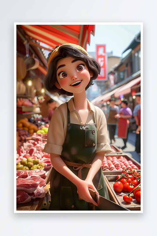 肉摊上卖肉的女老板-众图网