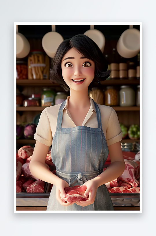肉摊上卖肉的女老板-众图网