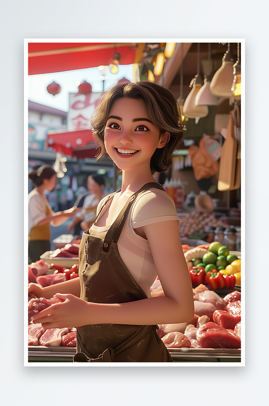 肉摊上卖肉的女老板-众图网