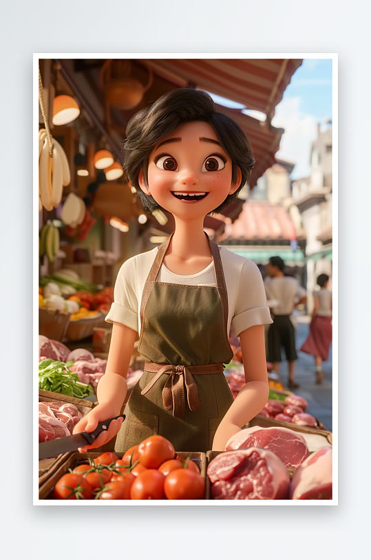 肉摊上卖肉的女老板-众图网