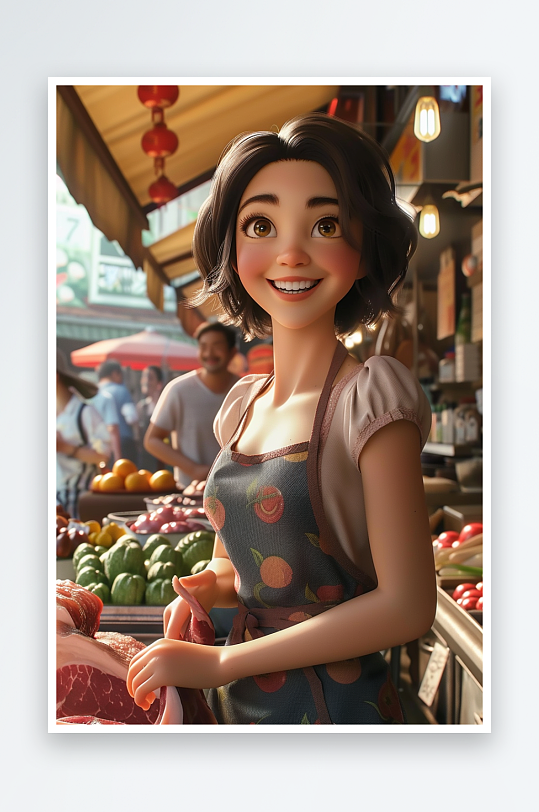 肉摊上卖肉的女老板-众图网