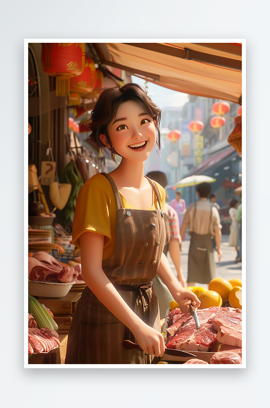 肉摊上卖肉的女老板-众图网