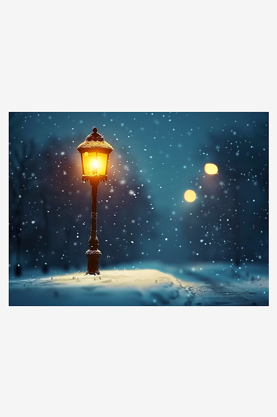 冬天夜间路边的路灯-众图网