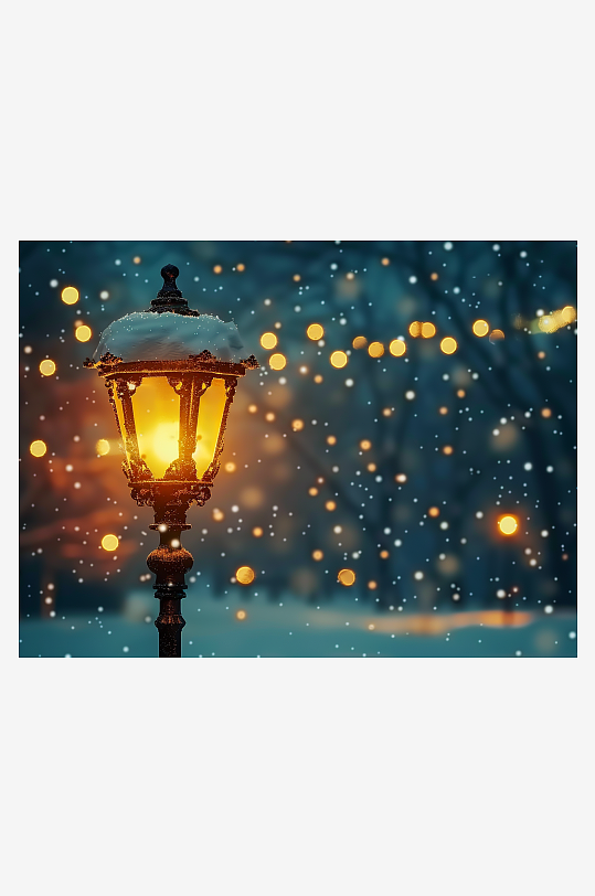 冬天夜间路边的路灯-众图网