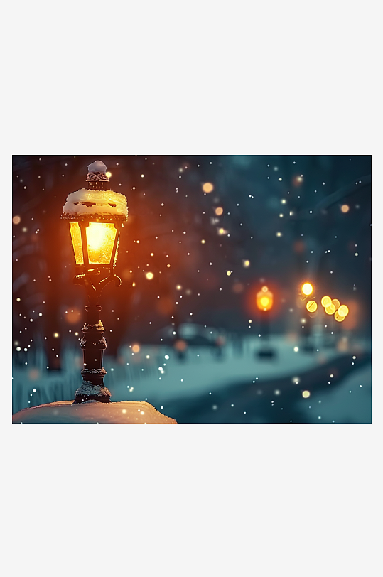 冬天夜间路边的路灯-众图网