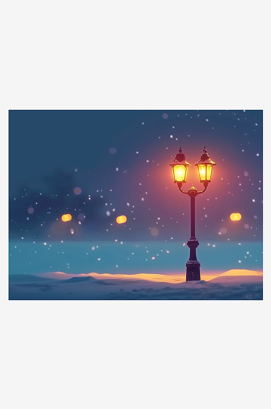 冬天夜间路边的路灯-众图网