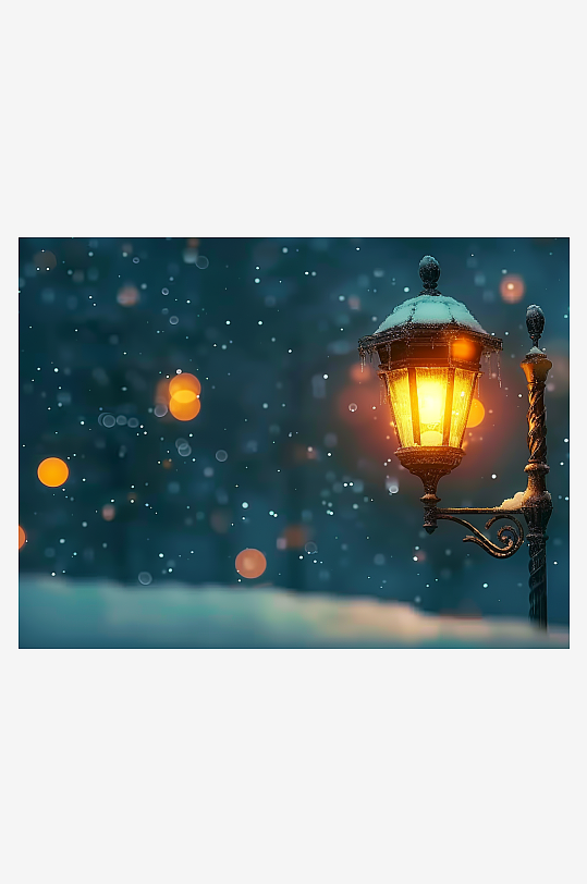 冬天夜间路边的路灯-众图网