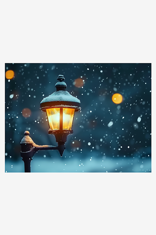 冬天夜间路边的路灯-众图网