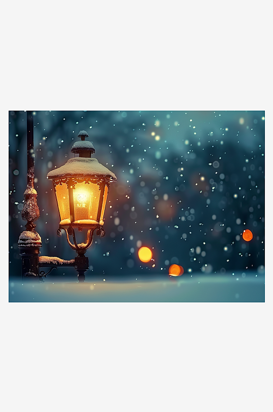 冬天夜间路边的路灯-众图网