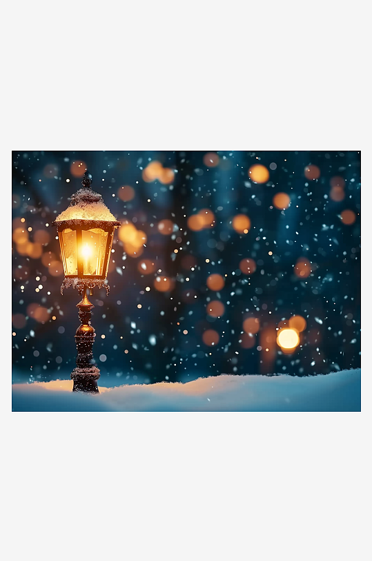 冬天夜间路边的路灯-众图网