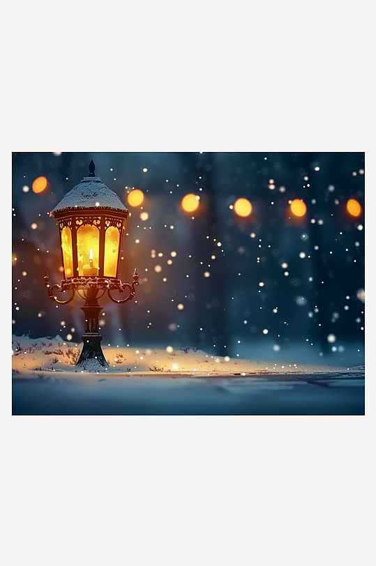 冬天夜间路边的路灯-众图网