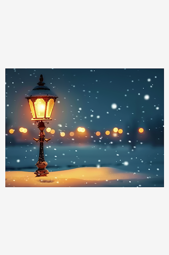 冬天夜间路边的路灯-众图网