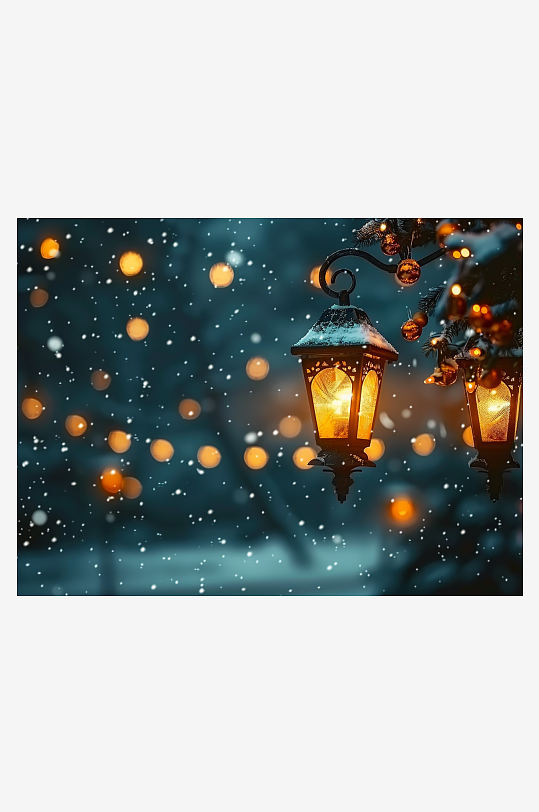 冬天夜间路边的路灯-众图网