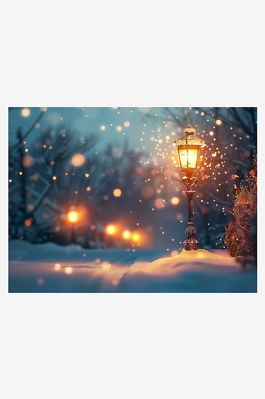 冬天夜间路边的路灯-众图网