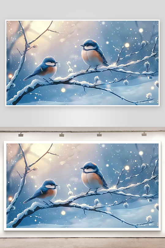 冬天树枝上的小鸟-众图网