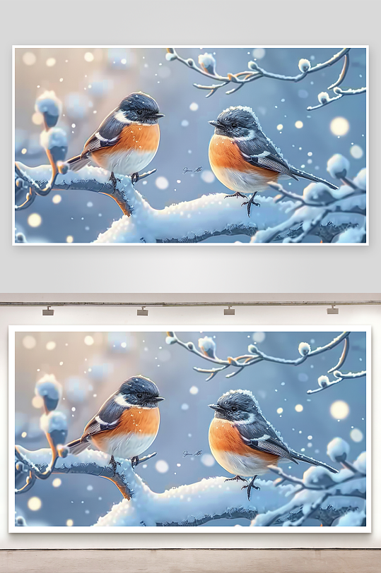 冬天树枝上的小鸟-众图网