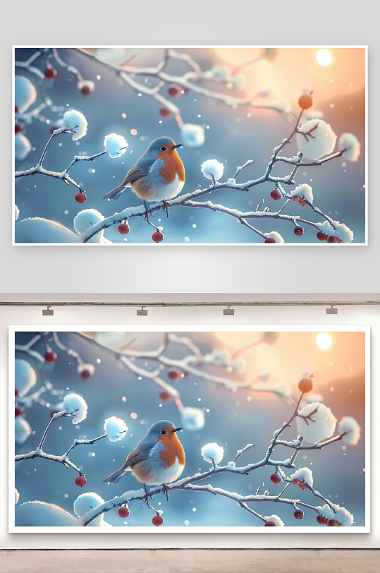 冬天树枝上的小鸟-众图网