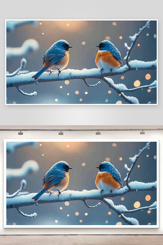 冬天树枝上的小鸟-众图网