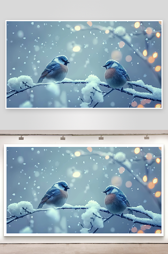 冬天树枝上的小鸟-众图网