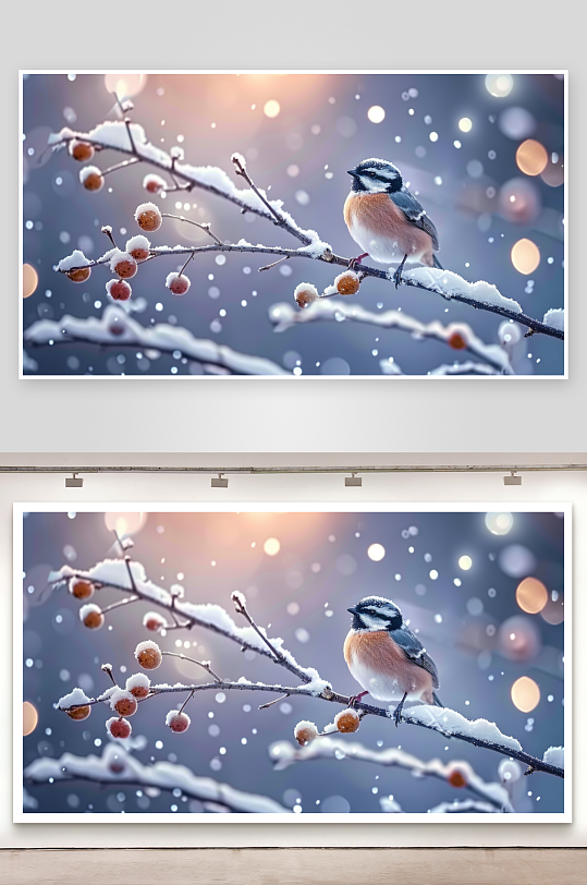 冬天树枝上的小鸟-众图网